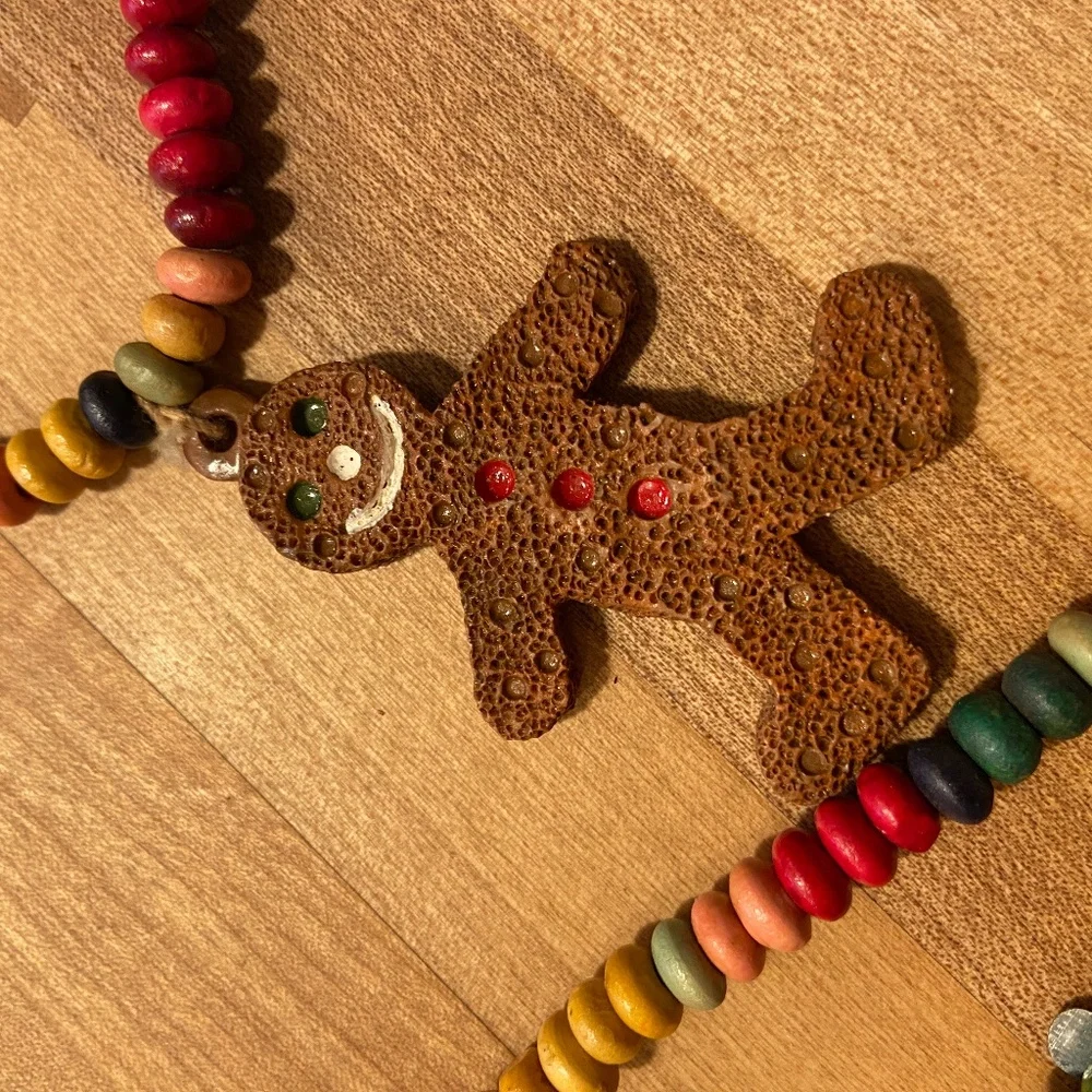 Vintage 8ft Gingerbread Beaded Christmas Garland Primitive Decor